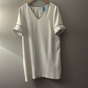 CeCe Bow Trim Shift Dress, Soft Ecru, Size Large